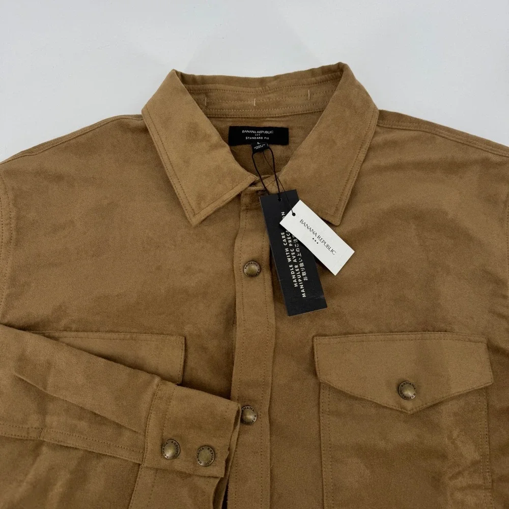 Banana Republic Mens Vegan Suede Shirt Jacket Camel Brown Standard Fit Large NWT